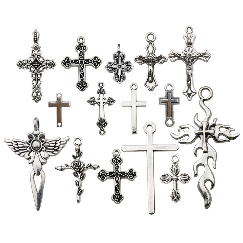 iloveDIYbeads 100g (About 42pcs) Craft Supplies Antique Silver Jesus Christ Cross Charms Pendants for Crafting, Jewelry Findings Making Accessory for DIY Necklace Bracelet (M266) - Image 1
